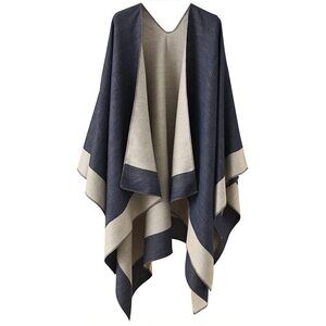 4267 Reversible Shawl Wrap For Women Ladies, Open Front Poncho Cape Warm
